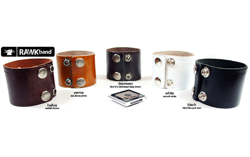 RAWKband leather watchband for iPod nano color options